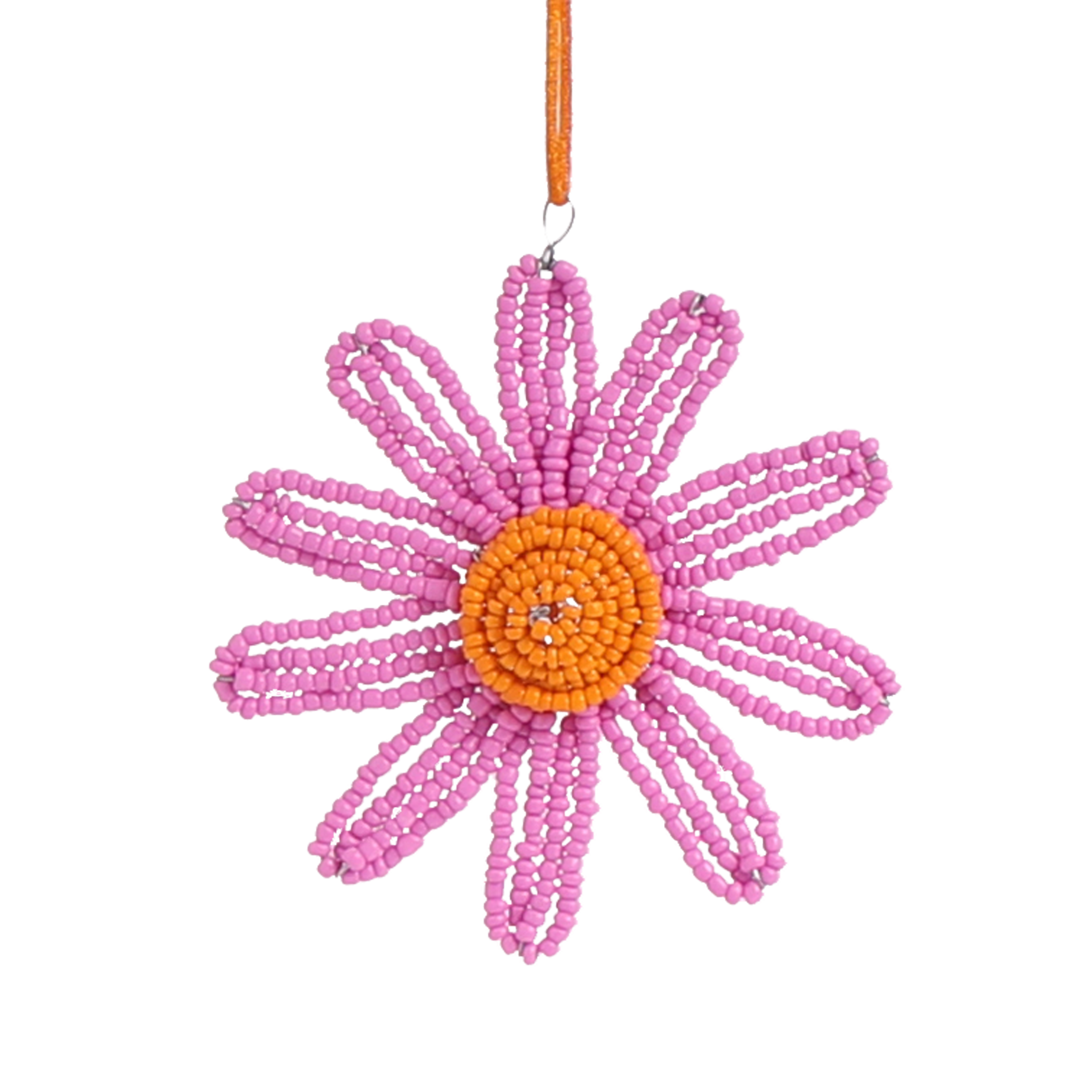 Beaded Flower Decoration, 10cm Pink