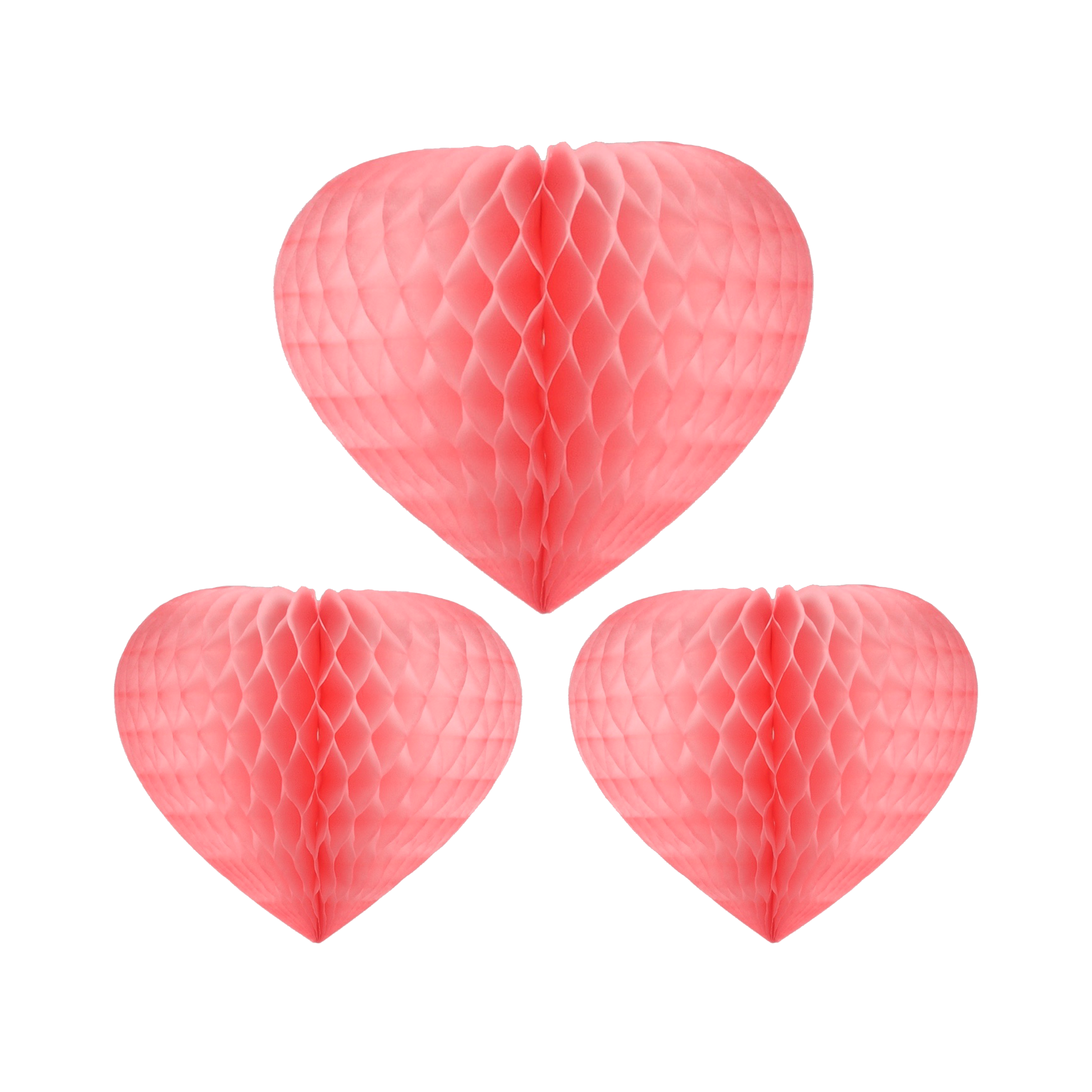 Honeycomb Heart 10 & 15cm Candy Pink, Pack of 3