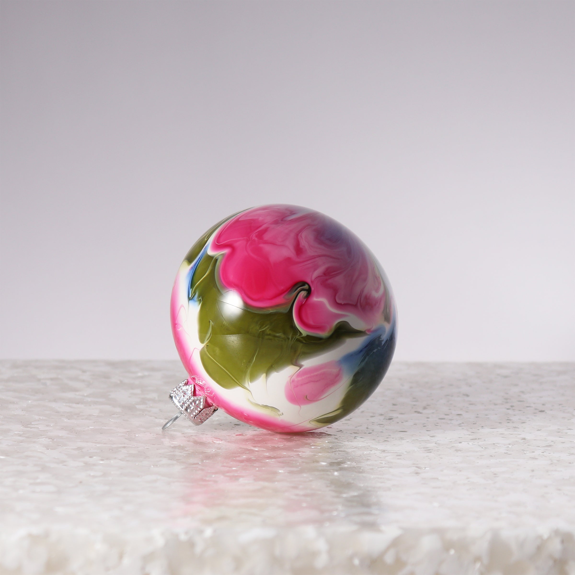 Marble Effect Bauble, 8cm Green, Pink & Cobalt