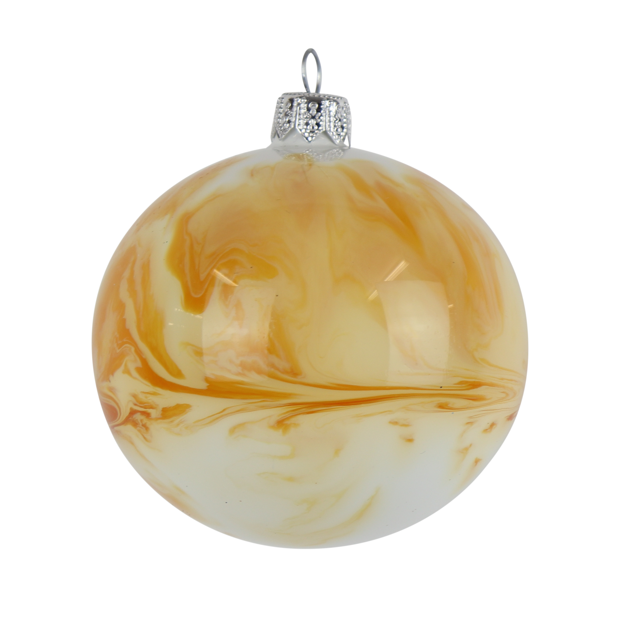 Marble Effect Bauble, 8cm Amber