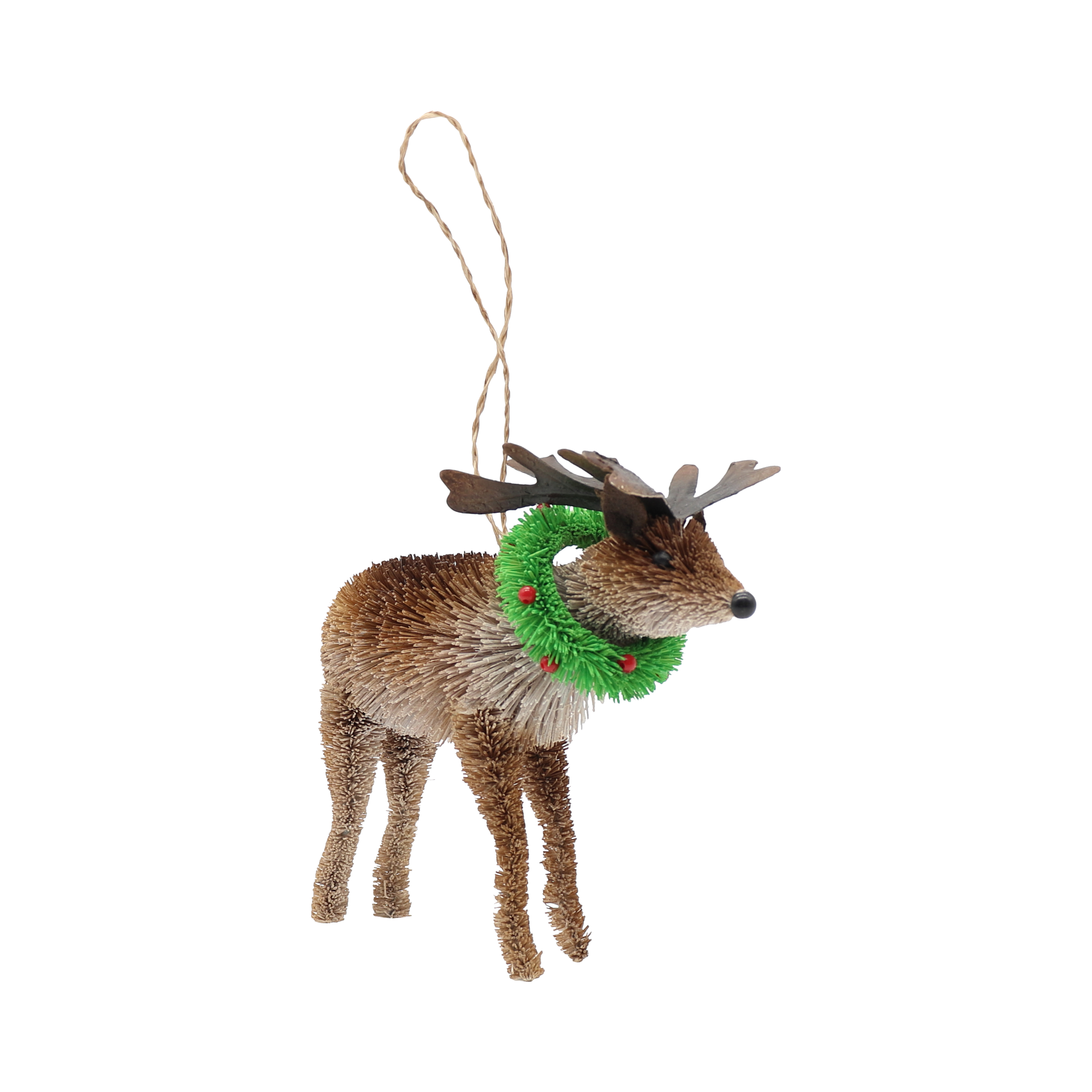Bristle Reindeer Decoration, 14cm