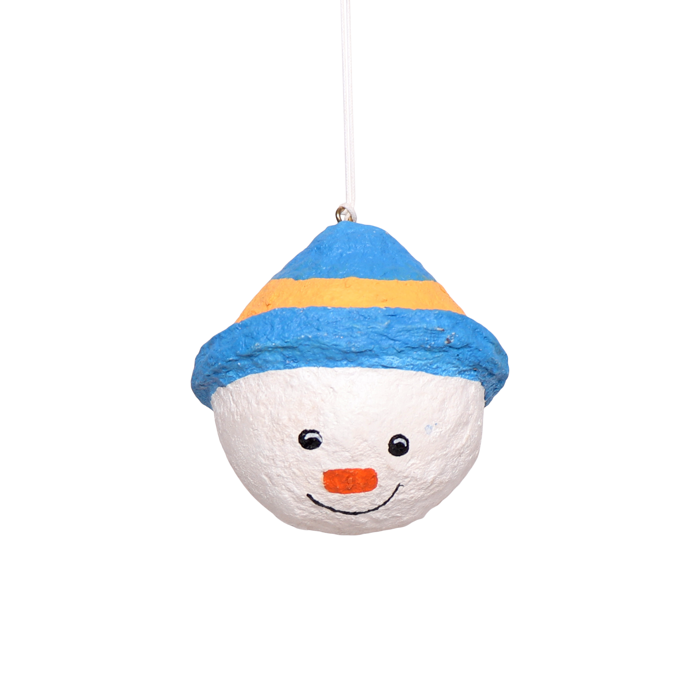 Cotton Mache Snowman Decoration, 10cm Blue