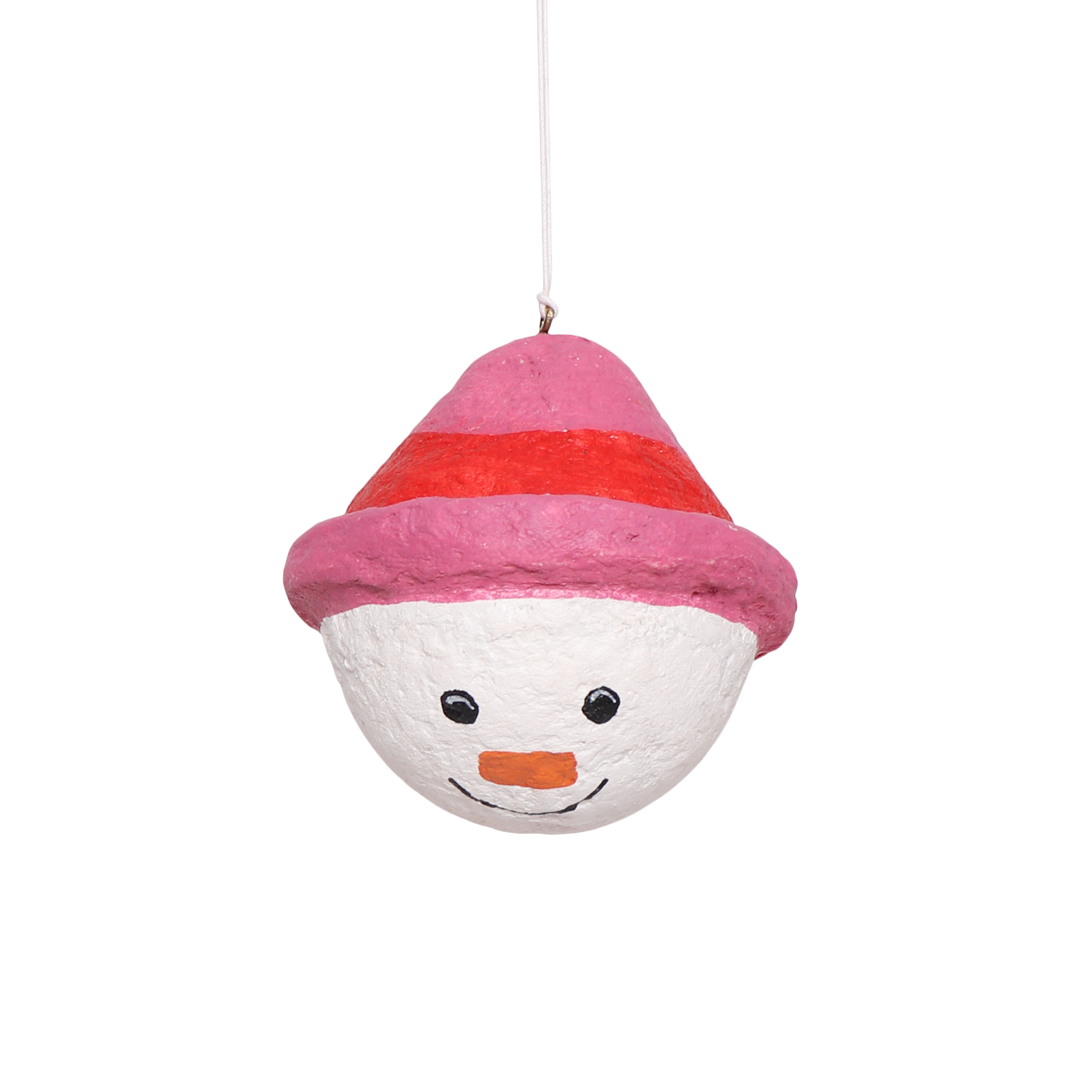 Cotton Mache Snowman Decoration, 10cm Pink