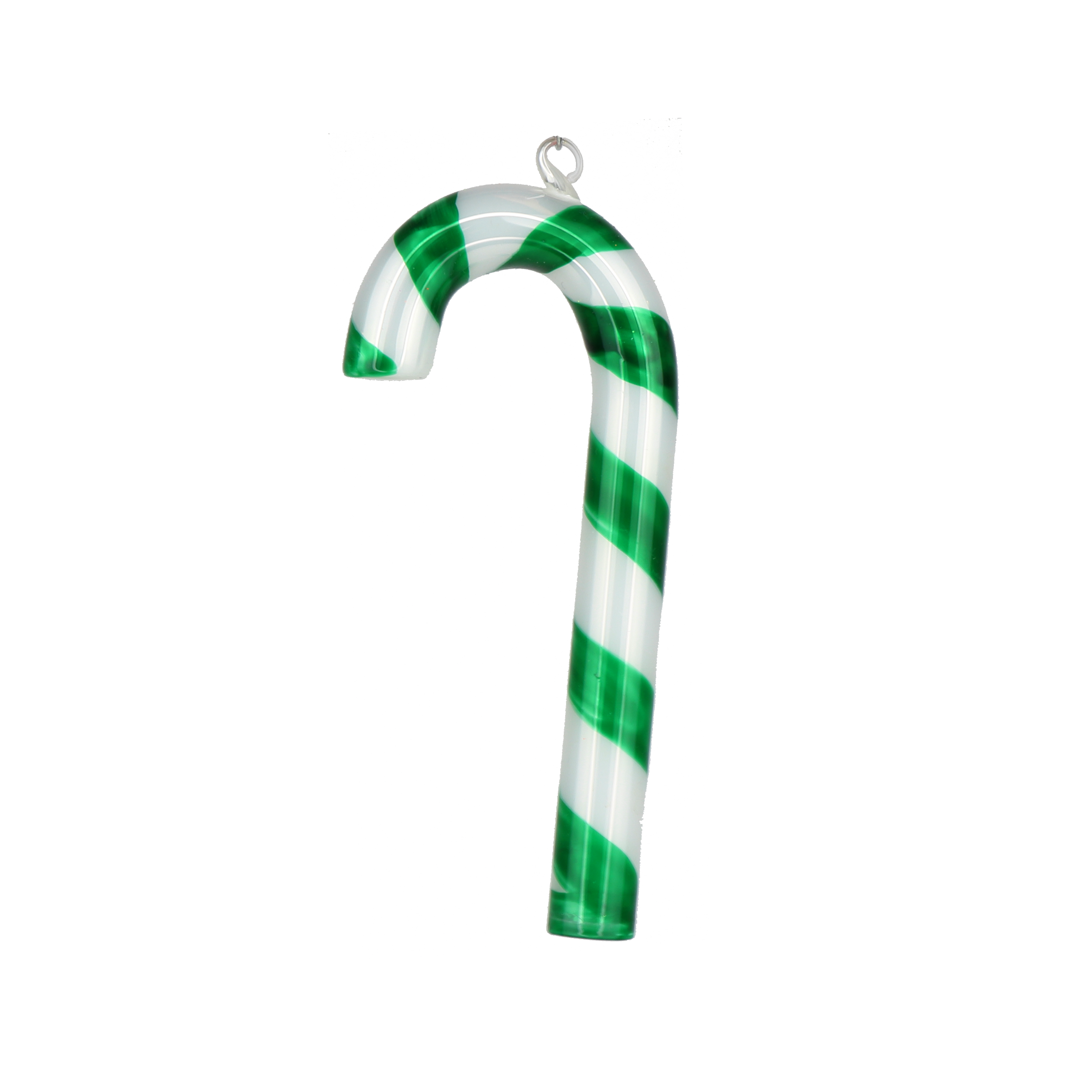 Glass Candy Cane Decoration, 12cm Green